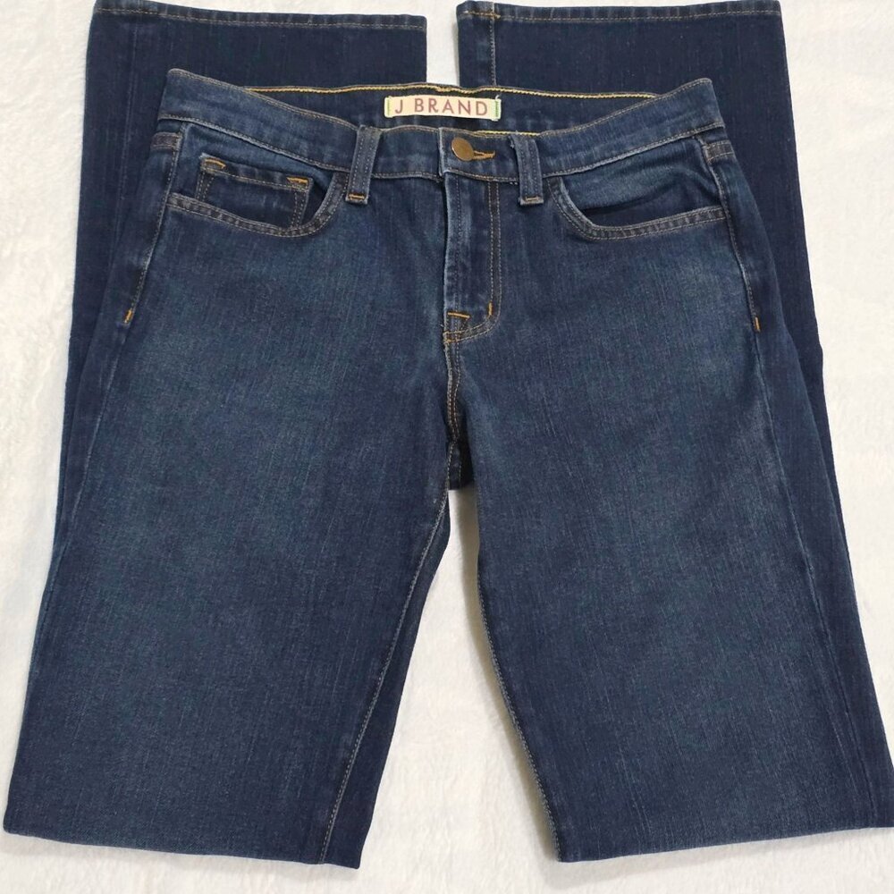 Anthropologie ✦ J Brand Flared Jeans ✦ Dark Indigo Tailored Mid‑Rise Soft Sz 25 - Picture 2 of 12
